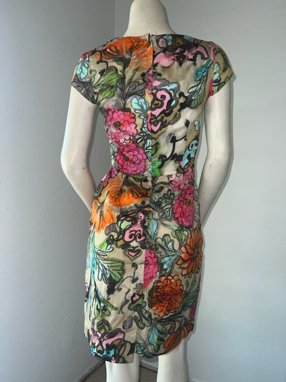 Milly Square Neck Cotton Multi Color Floral Retro Mad Men Cosplay. Size 8. - Picture 4 of 6